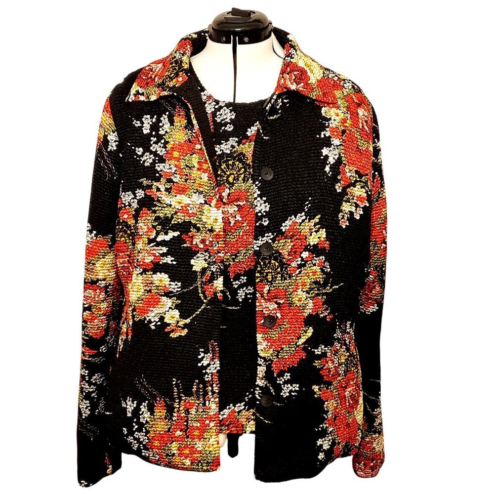 Tania Nardi Reversible Black Floral Jacket and Tank Set, Size XL